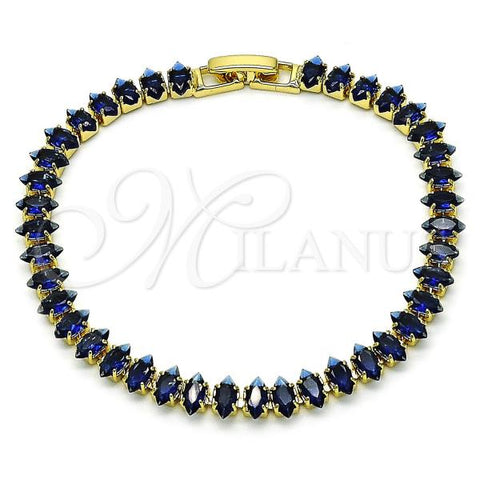 Oro Laminado Tennis Bracelet, Gold Filled Style Cluster Design, with Sapphire Blue Cubic Zirconia, Polished, Golden Finish, 03.283.0355.4.07