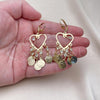 Oro Laminado Long Earring, Gold Filled Style Heart Design, with White Crystal, Polished, Golden Finish, 02.414.0003