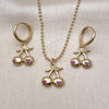 Oro Laminado Earring and Pendant Adult Set, Gold Filled Style Cherry Design, with Ruby Micro Pave, Polished, Golden Finish, 10.282.0006