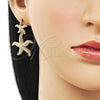 Oro Laminado Stud Earring, Gold Filled Style Star Design, Diamond Cutting Finish, Golden Finish, 02.163.0389