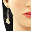 Oro Laminado Threader Earring, Gold Filled Style Owl Design, with White and Black Crystal, Polished, Golden Finish, 02.380.0030