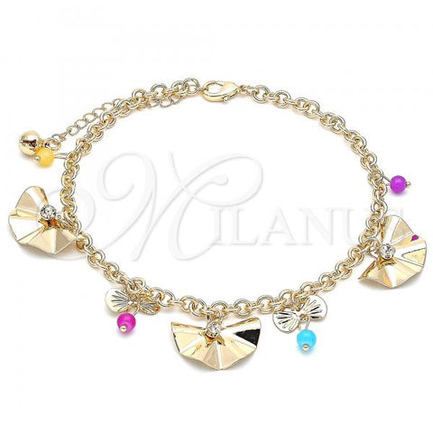 Oro Laminado Charm Anklet , Gold Filled Style Bow and Rattle Charm Design, Polished, Golden Finish, 03.331.0057.10