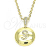 Oro Laminado Fancy Pendant, Gold Filled Style Initials Design, with White Cubic Zirconia, Polished, Golden Finish, 05.341.0019