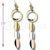 Oro Laminado Long Earring, Gold Filled Style Polished, Tricolor, 84.003