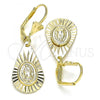 Oro Laminado Dangle Earring, Gold Filled Style Teardrop and Guadalupe Design, Polished, Golden Finish, 02.351.0033.1