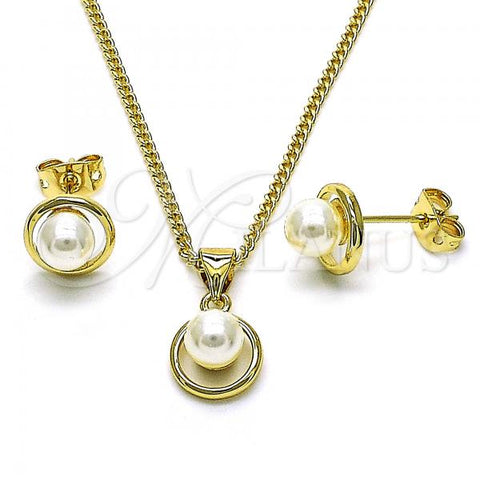Oro Laminado Earring and Pendant Adult Set, Gold Filled Style with Ivory Pearl, Polished, Golden Finish, 10.156.0469