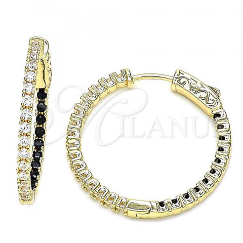 Oro Laminado Huggie Hoop, Gold Filled Style with Black and White Cubic Zirconia, Polished, Golden Finish, 02.156.0567.2.30