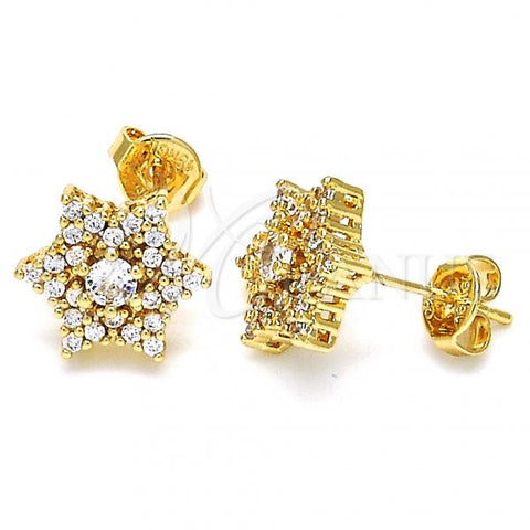 Oro Laminado Stud Earring, Gold Filled Style with White Cubic Zirconia, Polished, Golden Finish, 02.195.0099
