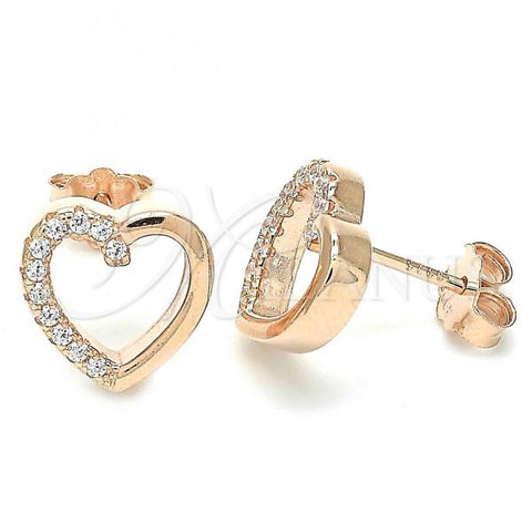 Sterling Silver Stud Earring, Heart Design, with White Cubic Zirconia, Polished, Rose Gold Finish, 02.336.0027.1