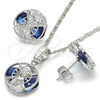 Rhodium Plated Earring and Pendant Adult Set, with Sapphire Blue and White Cubic Zirconia, Polished, Rhodium Finish, 10.106.0007.3