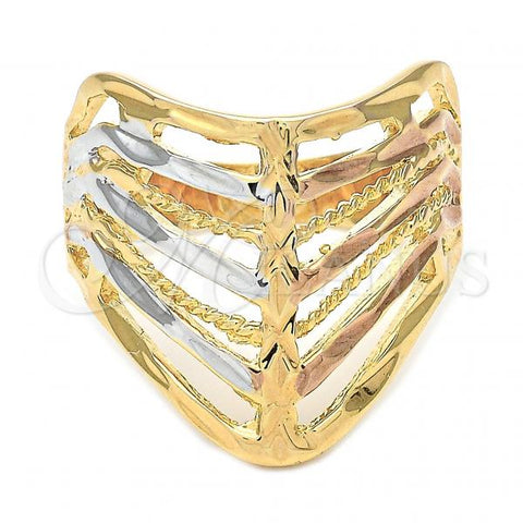 Oro Laminado Elegant Ring, Gold Filled Style Diamond Cutting Finish, Tricolor, 5.173.014.09 (Size 9)