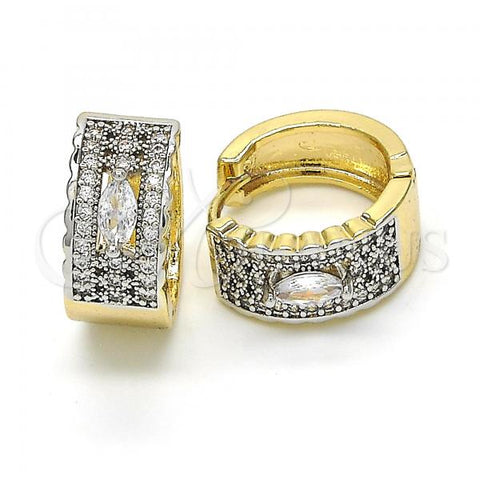 Oro Laminado Huggie Hoop, Gold Filled Style with White Cubic Zirconia, Polished, Two Tone, 02.210.0153.15