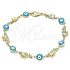 Oro Laminado Fancy Bracelet, Gold Filled Style Evil Eye and Elephant Design, Turquoise Enamel Finish, Golden Finish, 03.351.0107.1.07