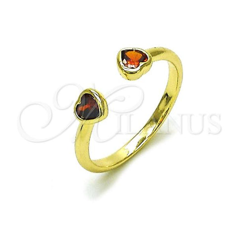 Oro Laminado Multi Stone Ring, Gold Filled Style Heart Design, with Garnet Cubic Zirconia, Polished, Golden Finish, 01.196.0004