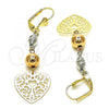 Oro Laminado Long Earring, Gold Filled Style Heart and Tree Design, Polished, Tricolor, 02.213.0450
