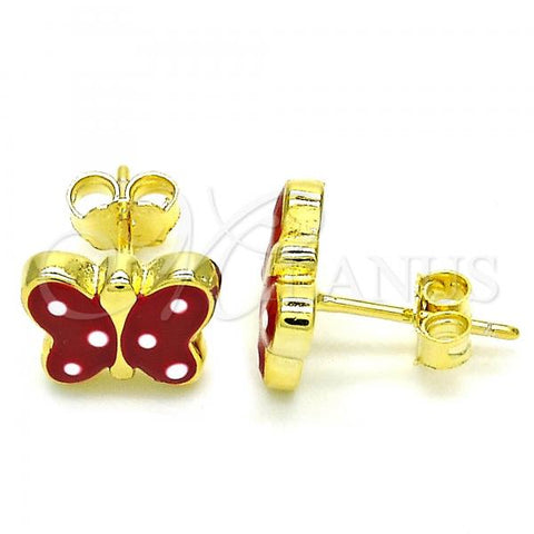 Sterling Silver Stud Earring, Butterfly Design, Red Enamel Finish, Golden Finish, 02.336.0103.2
