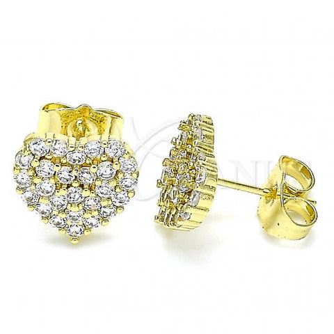 Oro Laminado Stud Earring, Gold Filled Style Heart Design, with White Cubic Zirconia, Polished, Golden Finish, 02.283.0032