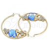Oro Laminado Large Hoop, Gold Filled Style Elephant and Heart Design, with White and Black Crystal, Blue Resin Finish, Golden Finish, 02.380.0051.6.50