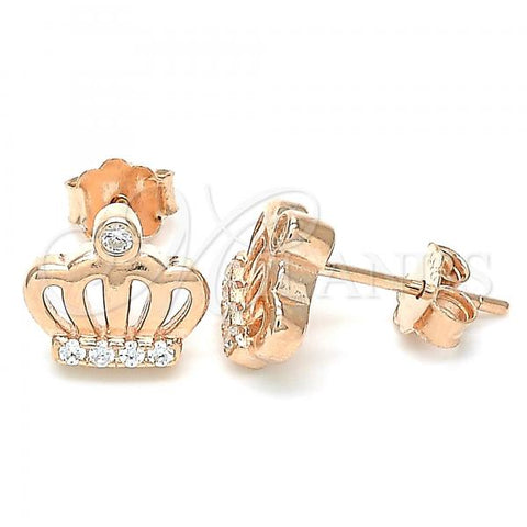 Sterling Silver Stud Earring, Crown Design, with White Cubic Zirconia, Polished, Rose Gold Finish, 02.336.0148.1