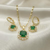 Oro Laminado Earring and Pendant Adult Set, Gold Filled Style with Emerald Cubic Zirconia and White Micro Pave, Polished, Golden Finish, 10.196.0015