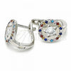 Sterling Silver Huggie Hoop, with White Cubic Zirconia and Multicolor Crystal, Polished, Rhodium Finish, 02.186.0193.12