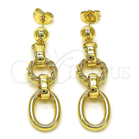 Oro Laminado Long Earring, Gold Filled Style Chunky and Twist Design, Polished, Golden Finish, 02.415.0002