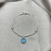 Sterling Silver Adjustable Bolo Bracelet, Ball and Evil Eye Design, with Blue Topaz Crystal, Polished, Silver Finish, 03.402.0014.07