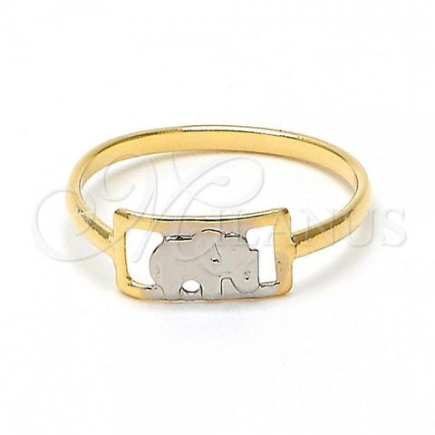 Oro Laminado Baby Ring, Gold Filled Style Elephant Design, Polished, Two Tone, 01.21.0038.05 (Size 5)