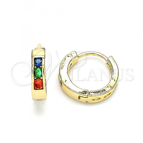 Oro Laminado Huggie Hoop, Gold Filled Style with Multicolor Cubic Zirconia, Polished, Golden Finish, 02.210.0644.5.12