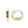 Oro Laminado Huggie Hoop, Gold Filled Style with Multicolor Cubic Zirconia, Polished, Golden Finish, 02.210.0644.5.12