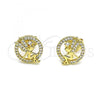 Oro Laminado Stud Earring, Gold Filled Style Angel Design, with White Micro Pave, Polished, Golden Finish, 02.156.0635