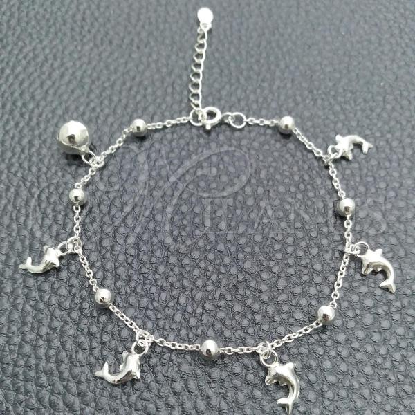 Sterling Silver Charm Bracelet, Dolphin and Ball Design, Polished, Silver Finish, 03.395.0017.07