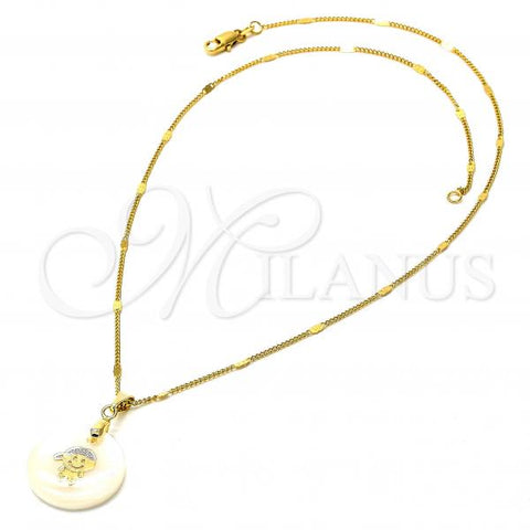 Oro Laminado Pendant Necklace, Gold Filled Style with Ivory Mother of Pearl, Golden Finish, 04.09.0025.18