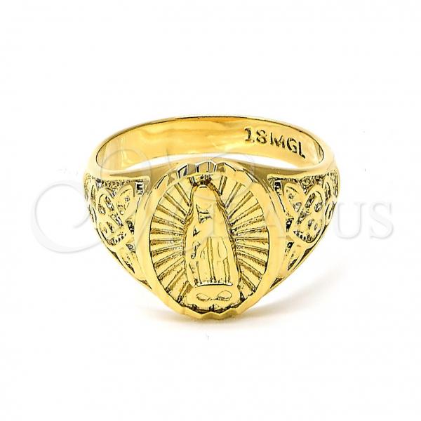 Oro Laminado Mens Ring, Gold Filled Style Guadalupe Design, Diamond Cutting Finish, Golden Finish, 01.185.0003.12 (Size 12)