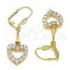 Oro Laminado Long Earring, Gold Filled Style Heart Design, with White Cubic Zirconia, Polished, Golden Finish, 02.387.0067