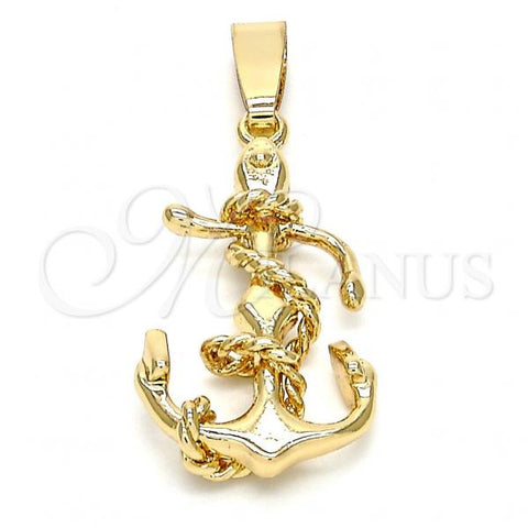 Oro Laminado Fancy Pendant, Gold Filled Style Anchor and Twist Design, Polished, Golden Finish, 5.182.042