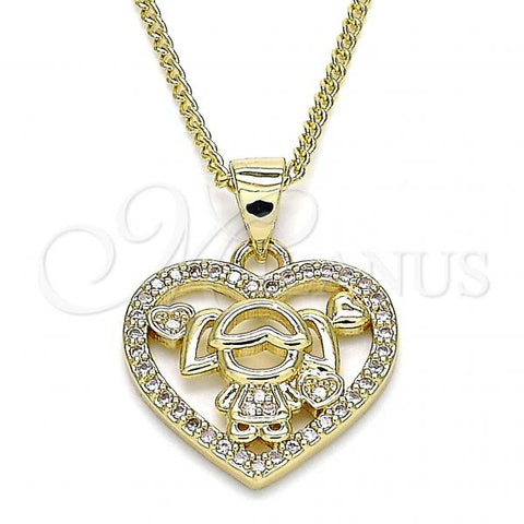 Oro Laminado Pendant Necklace, Gold Filled Style Heart and Little Girl Design, with White Micro Pave, Polished, Golden Finish, 04.156.0276.20
