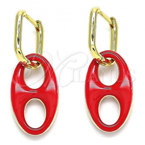 Oro Laminado Huggie Hoop, Gold Filled Style Red Enamel Finish, Golden Finish, 02.362.0006.1.12