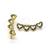 Oro Laminado Earcuff Earring, Gold Filled Style Heart Design, with Multicolor Micro Pave, Polished, Golden Finish, 02.210.0742