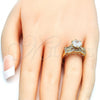 Oro Laminado Wedding Ring, Gold Filled Style Duo Design, with White Cubic Zirconia, Polished, Golden Finish, 01.284.0036.08 (Size 8)