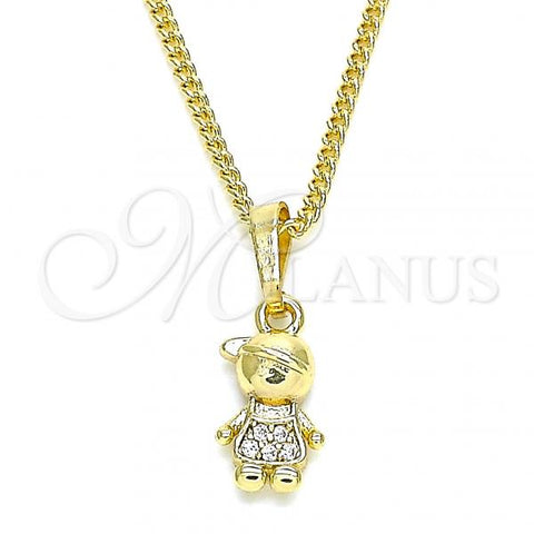 Oro Laminado Pendant Necklace, Gold Filled Style Little Boy Design, with Multicolor Micro Pave, Polished, Golden Finish, 04.316.0002.20