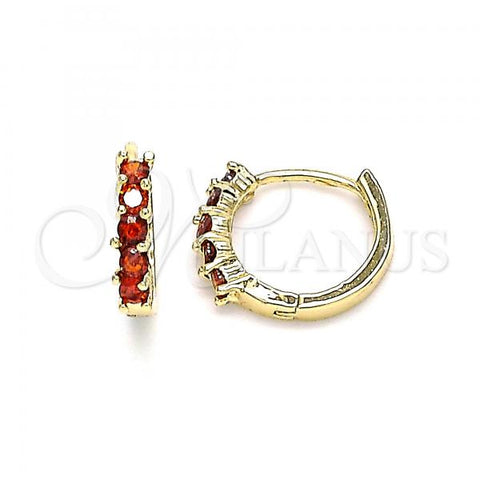 Oro Laminado Huggie Hoop, Gold Filled Style with Garnet Cubic Zirconia, Polished, Golden Finish, 02.210.0643.1.12