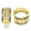 Oro Laminado Huggie Hoop, Gold Filled Style Elephant Design, with Multicolor Micro Pave, Polished, Golden Finish, 02.210.0156.3.20