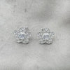 Sterling Silver Stud Earring, Flower Design, with White Cubic Zirconia, Polished, Silver Finish, 02.398.0009