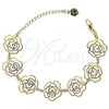 Oro Laminado Fancy Bracelet, Gold Filled Style Flower Design, with Black Crystal, Diamond Cutting Finish, Golden Finish, 5.017.008
