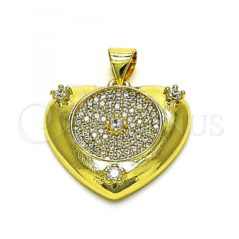 Oro Laminado Fancy Pendant, Gold Filled Style Heart Design, with White Micro Pave and White Cubic Zirconia, Polished, Golden Finish, 05.381.0014