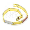 Oro Laminado Solid Bracelet, Gold Filled Style Polished, Tricolor, 03.102.0061.08