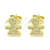 Sterling Silver Stud Earring, Little Girl Design, with White Micro Pave, Polished, Golden Finish, 02.174.0077