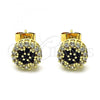 Oro Laminado Stud Earring, Gold Filled Style Flower Design, with Black and White Cubic Zirconia, Polished, Golden Finish, 02.344.0076.5