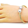 Oro Laminado Individual Bangle, Gold Filled Style Ball and Twist Design, Polished, Tricolor, 07.170.0020.1
